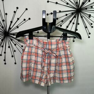 Forever 21 Plaid Paperbag Waist Shorts Tie Front Size M